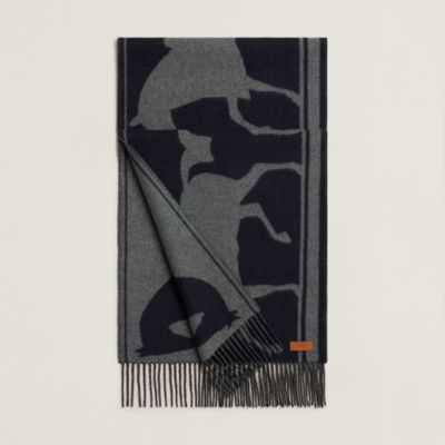 HERMÈS グレー ブラック マフラー HERMÈS グレー ブラック マフラー